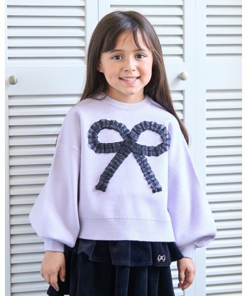 Lycee mine / リセマイン ニット・セーター | 【マシュマロみたいな着心地】【マシンウォッシャブル】ハート・リボンアソートモチーフセーター（ラベンダー）