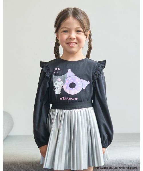 Lycee mine / リセマイン Tシャツ | 【大人気カラー再入荷】【サンリオキャラクターズ】【どちらが前でもOK】【ソフトコットン】肩フリルAラインTシャツ（黒）