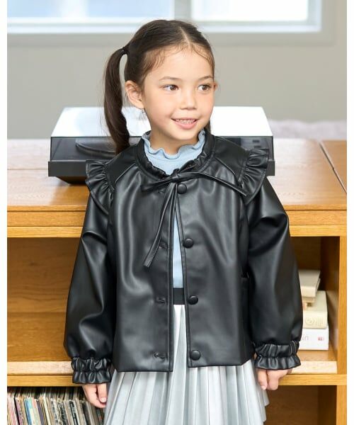 Lycee mine / リセマイン ブルゾン | 【やわらか合皮】ノーカラージャケット（黒）