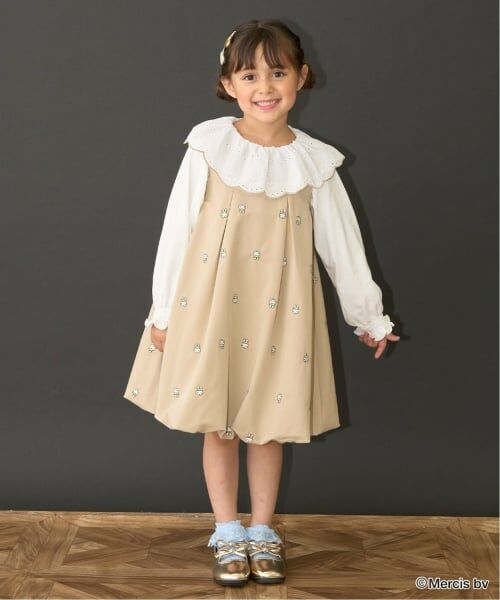 Lycee mine / リセマイン ミニ丈・ひざ丈ワンピース | 【Miffy】刺しゅう総柄バルーンワンピース（ベージュ）