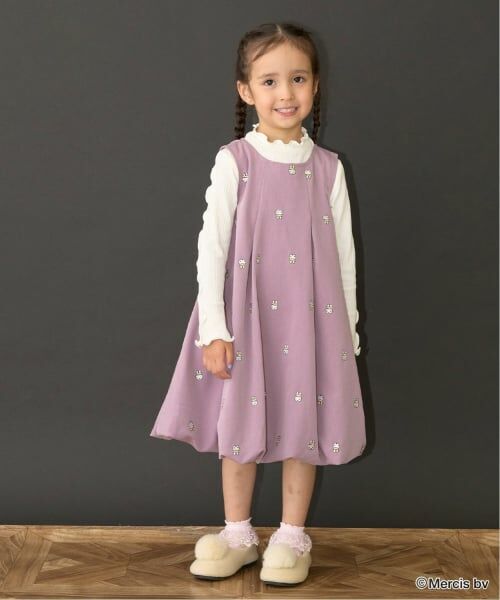 Lycee mine / リセマイン ミニ丈・ひざ丈ワンピース | 【Miffy】刺しゅう総柄バルーンワンピース（ラベンダー）