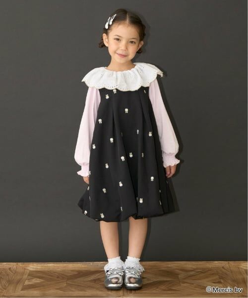 Lycee mine / リセマイン ミニ丈・ひざ丈ワンピース | 【Miffy】刺しゅう総柄バルーンワンピース（黒）