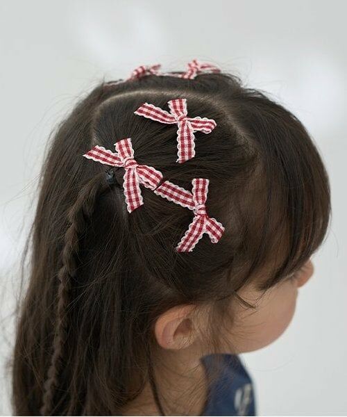 Lycee mine / リセマイン ヘアピン | チェックリボンちびヘアクリップ6Pセット（赤）