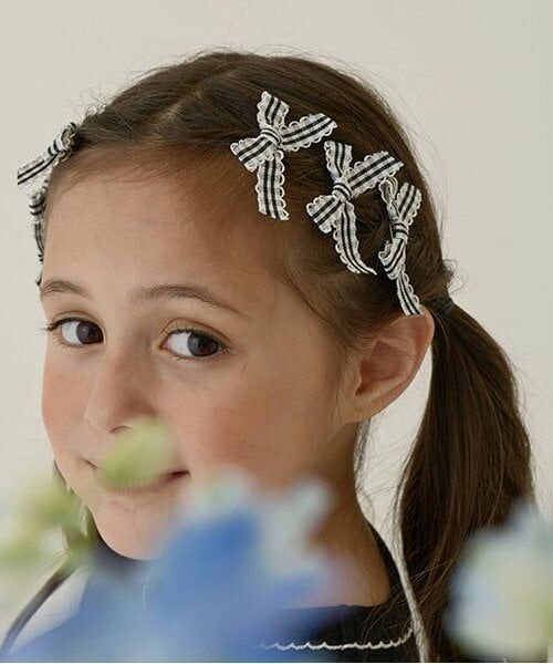 Lycee mine / リセマイン ヘアピン | チェックリボンちびヘアクリップ6Pセット（黒）