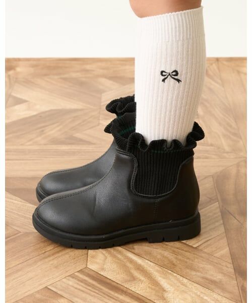 Lycee mine / リセマイン ブーツ（ショート丈） | 【Lycee mine バレエシリーズ】フリルリブサイドゴアブーツ（黒）