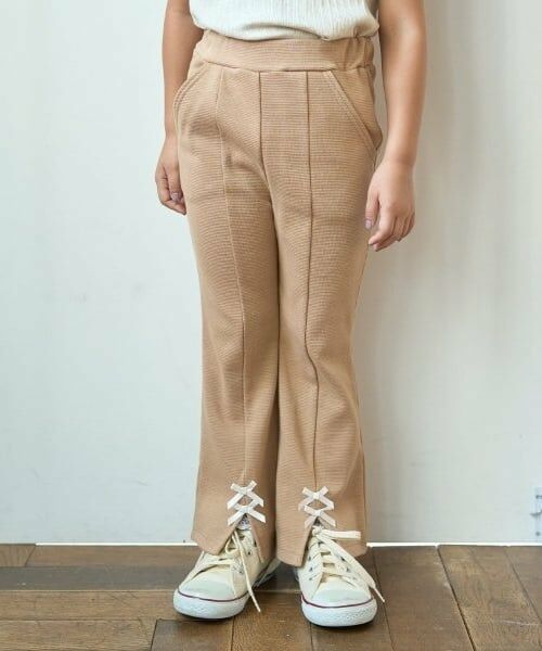 Lycee mine / リセマイン その他パンツ | 【ともパン】【裏起毛】裾リボン付きスリットフレアパンツ（ベージュ）
