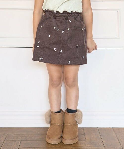 Lycee mine / リセマイン ミニ・ひざ丈スカート | アソート刺しゅうスカパン（コゲ茶）