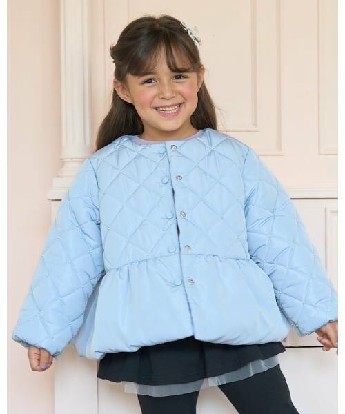 Lycee mine / リセマイン ブルゾン | パール付きキルティングペプラムブルゾン（ブルー グレー）