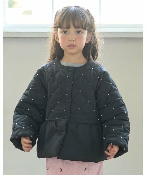 Lycee mine / リセマイン ブルゾン | パール付きキルティングペプラムブルゾン（黒）