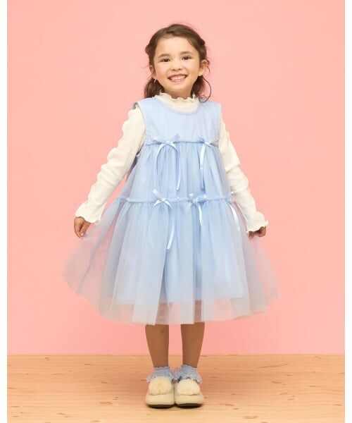 Lycee mine / リセマイン ミニ丈・ひざ丈ワンピース | ふんわりチュールティアードワンピース（ブルー グレー）