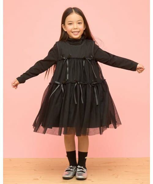Lycee mine / リセマイン ミニ丈・ひざ丈ワンピース | ふんわりチュールティアードワンピース（黒）