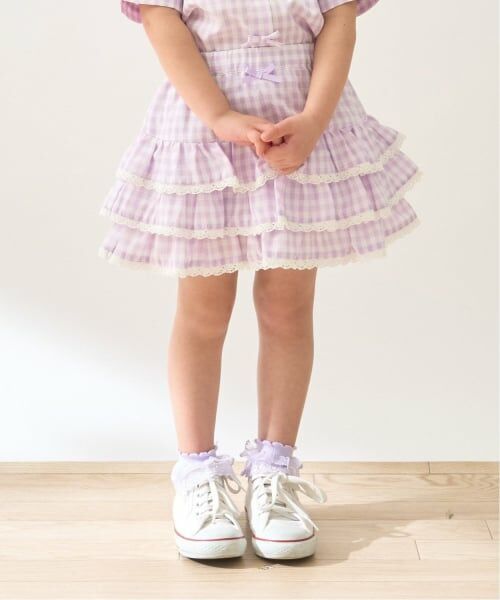 Lycee mine / リセマイン ミニ・ひざ丈スカート | 【UV加工】ギンガムチェックティアードスカート(インパン付き) 【Lycee mine バレエシリーズ】（ラベンダー）