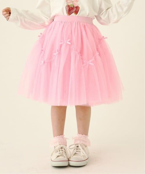 Lycee mine / リセマイン ミニ・ひざ丈スカート | なみなみ切り替えギャザーたっぷりチュールスカート【Lycee mine バレエシリーズ】（ピンク）
