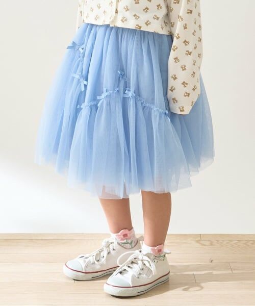 Lycee mine / リセマイン ミニ・ひざ丈スカート | なみなみ切り替えギャザーたっぷりチュールスカート【Lycee mine バレエシリーズ】（ブルーグレー）