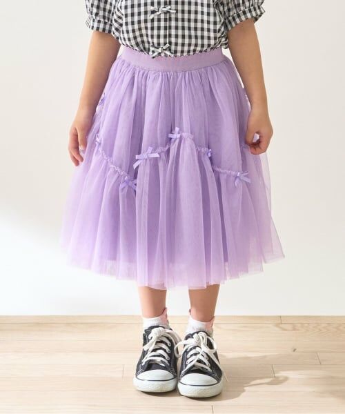 Lycee mine / リセマイン ミニ・ひざ丈スカート | なみなみ切り替えギャザーたっぷりチュールスカート【Lycee mine バレエシリーズ】（ラベンダー）