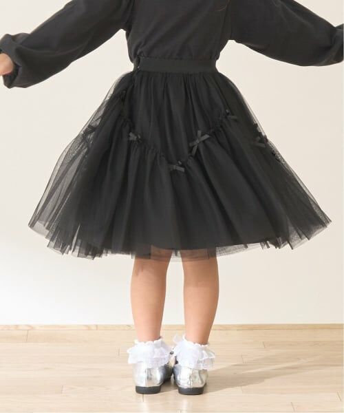 Lycee mine / リセマイン ミニ・ひざ丈スカート | なみなみ切り替えギャザーたっぷりチュールスカート【Lycee mine バレエシリーズ】（黒）