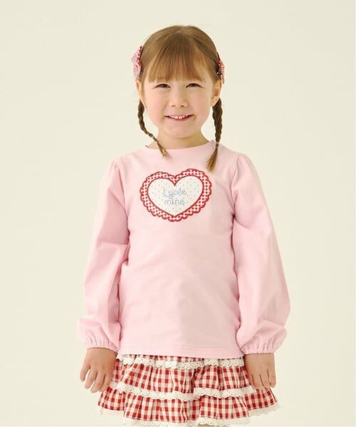 Lycee mine / リセマイン Tシャツ | 【速乾・UV・型崩れしない】ハートプリントふわっとパフスリーブTシャツ【Lycee mine バレエシリーズ】(ライトピンク)