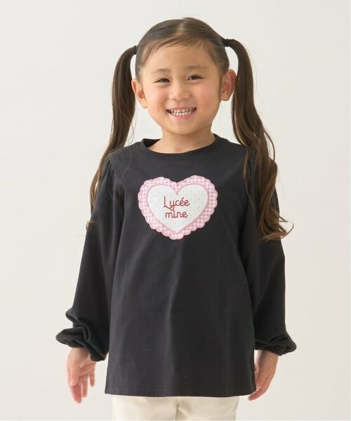 Lycee mine / リセマイン Tシャツ | 【速乾・UV・型崩れしない】ハートプリントふわっとパフスリーブTシャツ【Lycee mine バレエシリーズ】(黒)