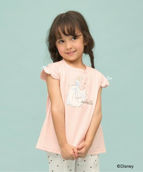 Lycee mine / リセマイン Tシャツ | 【綿100％】 【Disney】【速乾・UV・型崩れしない】スカラップスリーブアソート転写プリントTシャツ（ライト ピンク）