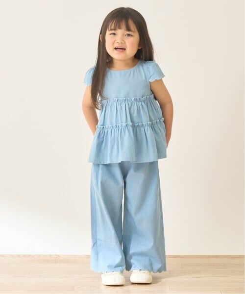 Lycee mine / リセマイン シャツ・ブラウス | 【セットアップ】アソート総柄ティアードブラウス・スカラップパンツセット（サックス）