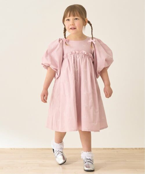 Lycee mine / リセマイン ミニ丈・ひざ丈ワンピース | リボン刺しゅうふんわりワンピース【Lycee mineバレエシリーズ】（ピンク）