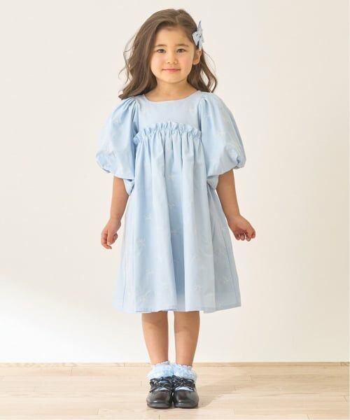 Lycee mine / リセマイン ミニ丈・ひざ丈ワンピース | リボン刺しゅうふんわりワンピース【Lycee mineバレエシリーズ】（サックス）