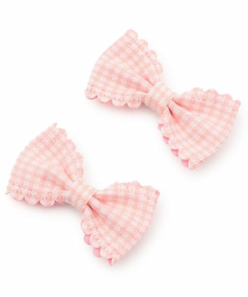 Lycee mine / リセマイン ヘアピン | スカラップギンガムチェックリボンヘアクリップ(2コセット)（ピンク）