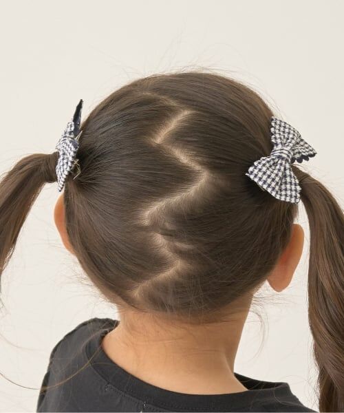 Lycee mine / リセマイン ヘアピン | スカラップギンガムチェックリボンヘアクリップ(2コセット)（紺）