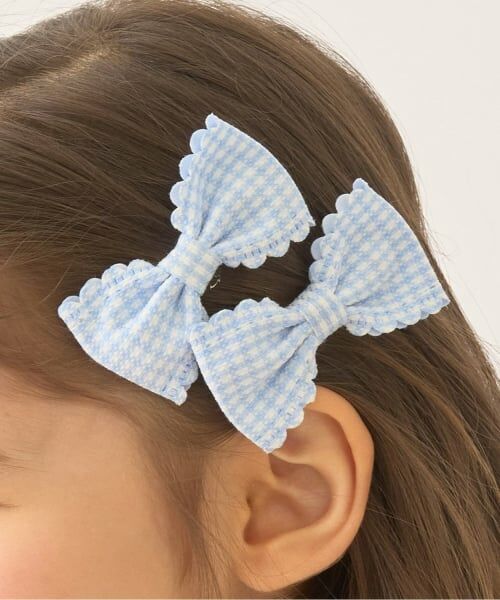 Lycee mine / リセマイン ヘアピン | スカラップギンガムチェックリボンヘアクリップ(2コセット)（サックス）