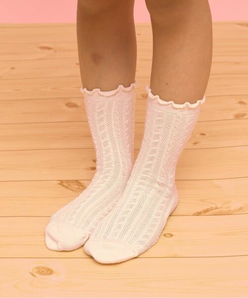 Lycee mine / リセマイン ソックス | 柄編みクルーソックス（ライト ピンク）