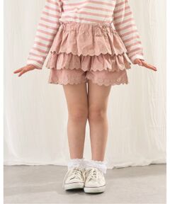 Lycee mine / リセマイン ショート・ハーフ・半端丈パンツ | ハート刺しゅうスカラップティアードスカパン