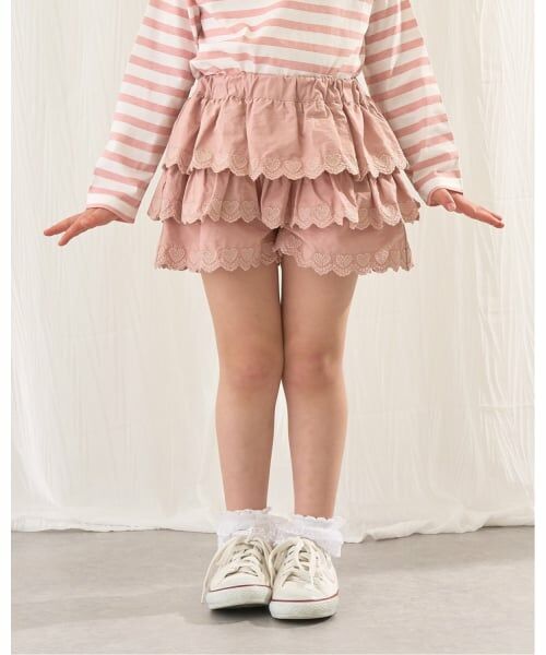 Lycee mine / リセマイン ショート・ハーフ・半端丈パンツ | ハート刺しゅうスカラップティアードスカパン（ディープピンク）