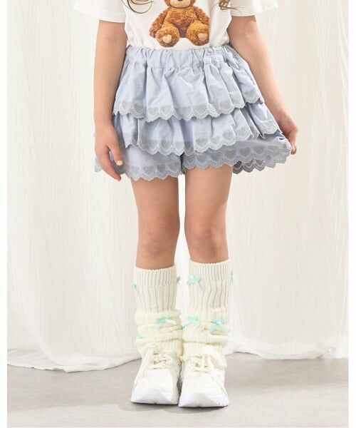 Lycee mine / リセマイン ショート・ハーフ・半端丈パンツ | ハート刺しゅうスカラップティアードスカパン（サックス）