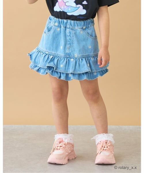 Lycee mine / リセマイン ミニ・ひざ丈スカート | 【ともデニ】アソート刺しゅう総柄スカパン(サックス)