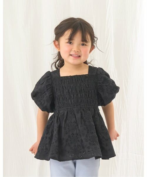 Lycee mine / リセマイン シャツ・ブラウス | コットンレースパフスリーブシャーリングブラウス（黒）