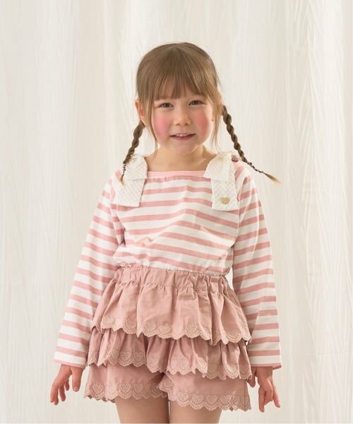 Lycee mine / リセマイン Tシャツ | 【綿100％】 【速乾・UV・型崩れしない】ボートネック肩リボンTシャツ（ライトピンク）