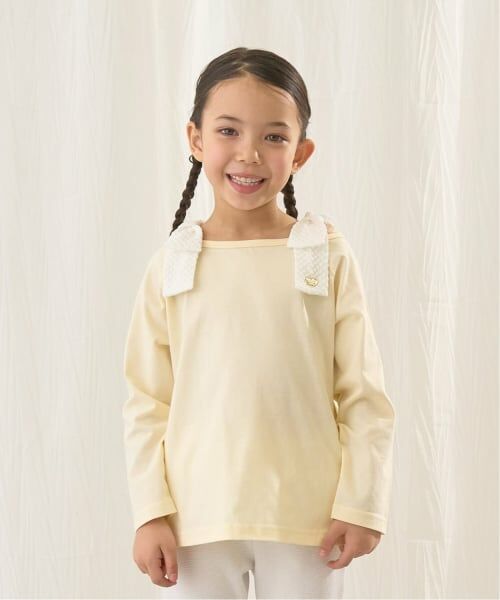 Lycee mine / リセマイン Tシャツ | 【綿100％】 【速乾・UV・型崩れしない】ボートネック肩リボンTシャツ（クリーム）