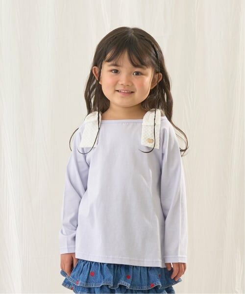 Lycee mine / リセマイン Tシャツ | 【綿100％】 【速乾・UV・型崩れしない】ボートネック肩リボンTシャツ（ブルーグレー）