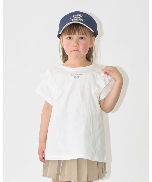 Lycee mine / リセマイン Tシャツ | 【綿100％】 【速乾・UV・型崩れしない】【どっちが前でもOK】フリルAラインチュニックTシャツ（オフホワイト）