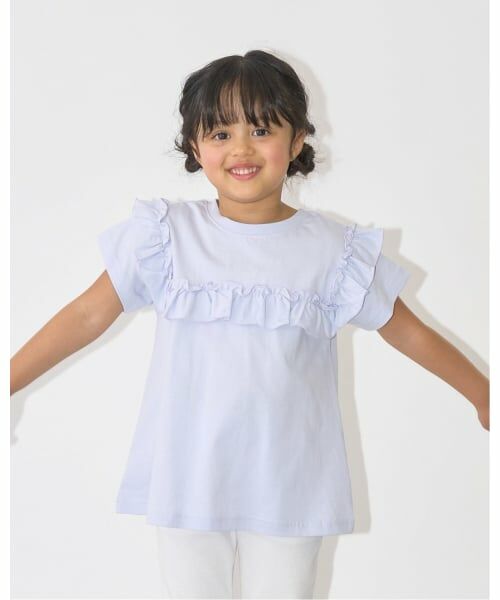 Lycee mine / リセマイン Tシャツ | 【綿100％】 【速乾・UV・型崩れしない】【どっちが前でもOK】フリルAラインチュニックTシャツ（ブルーグレー）