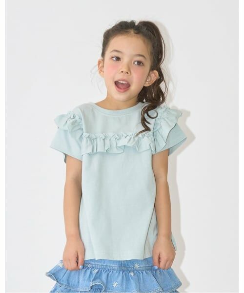 Lycee mine / リセマイン Tシャツ | 【綿100％】 【速乾・UV・型崩れしない】【どっちが前でもOK】フリルAラインチュニックTシャツ（ミント）