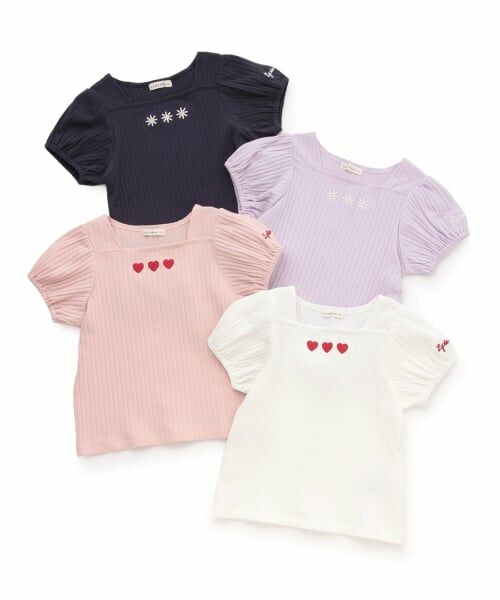 Lycee mine / リセマイン Tシャツ | スクエアネックパフスリーブアソート刺しゅうトップス | 詳細12