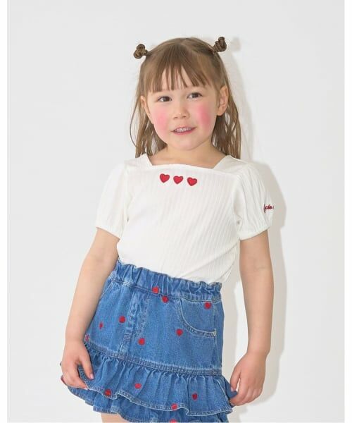 Lycee mine / リセマイン Tシャツ | スクエアネックパフスリーブアソート刺しゅうトップス（アイボリー）