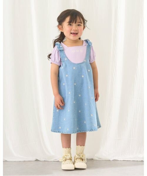 Lycee mine / リセマイン ミニ丈・ひざ丈ワンピース | 【ともデニ】アソート刺しゅう総柄フレアワンピース（サックス）