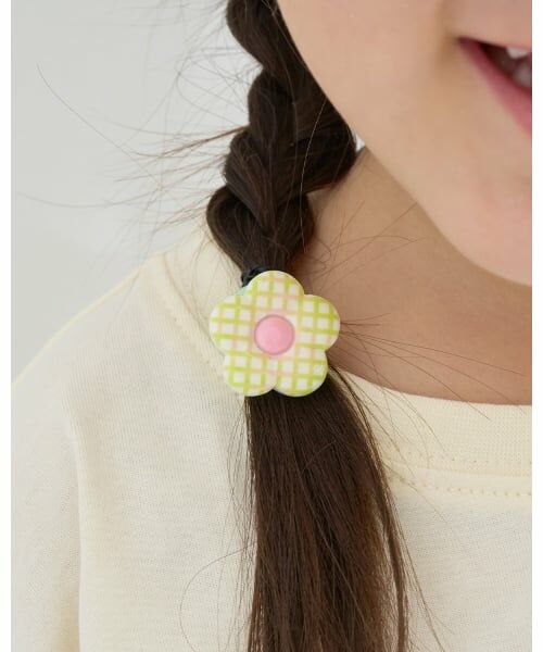 Lycee mine / リセマイン ヘアゴム・シュシュ | チェックフラワーヘアゴム(2コセット)（イエローグリーン）