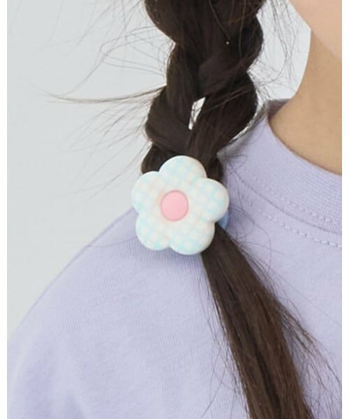 Lycee mine / リセマイン ヘアゴム・シュシュ | チェックフラワーヘアゴム(2コセット)（ライトブルー）