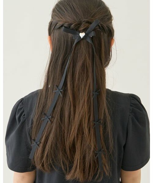 Lycee mine / リセマイン ヘアピン | ちびちびリボン付ロングリボンヘアクリップ（黒）