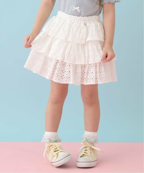 Lycee mine / リセマイン ミニ・ひざ丈スカート | 【綿100％】【セットアップ可能】コットンレースティアードスカート(インパン付)（オフホワイト）