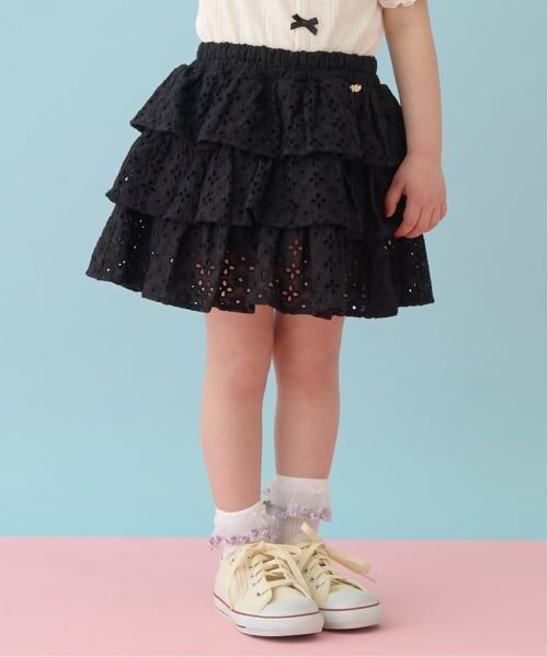 Lycee mine / リセマイン ミニ・ひざ丈スカート | 【綿100％】【セットアップ可能】コットンレースティアードスカート(インパン付)（黒）