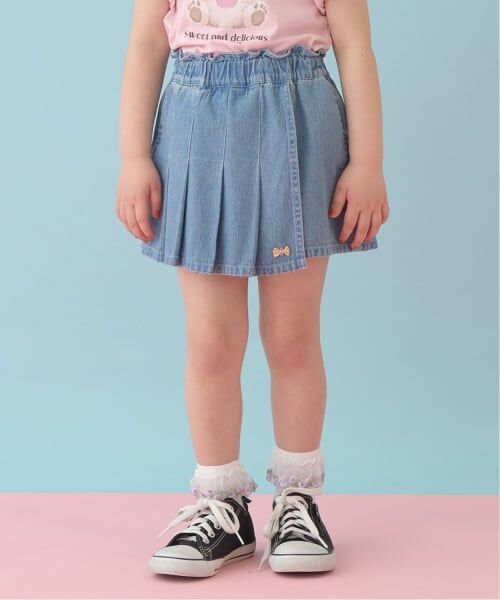 Lycee mine / リセマイン ショート・ハーフ・半端丈パンツ | フロントプリーツハートポケットデニムスカパン（サックス）
